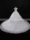 Tulle V-neck Ball Gown Chapel Train with Appliques Lace Wedding Dresses #UKM00023055