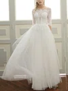 A-line Illusion Tulle Floor-length Wedding Dresses With Appliques Lace #UKM00023060