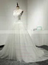 Tulle Scoop Neck Ball Gown Sweep Train with Appliques Lace Wedding Dresses #UKM00023064