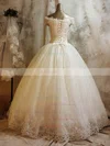 Tulle Off-the-shoulder Ball Gown Floor-length with Beading Wedding Dresses #UKM00023068