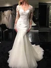 Trumpet/Mermaid Illusion Tulle Sweep Train Wedding Dresses With Appliques Lace #UKM00023070