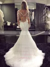 Tulle Scoop Neck Trumpet/Mermaid Sweep Train with Appliques Lace Wedding Dresses #UKM00023070