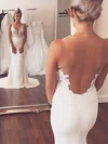 Trumpet/Mermaid Illusion Silk-like Satin Sweep Train Wedding Dresses With Appliques Lace #UKM00023076