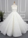 Ball Gown Straight Organza Chapel Train Wedding Dresses With Appliques Lace #UKM00023078