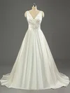 Ball Gown V-neck Satin Sweep Train Wedding Dresses With Sequins #UKM00023079