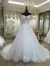 Ball Gown Off-the-shoulder Tulle Sweep Train Wedding Dresses With Appliques Lace #UKM00023080