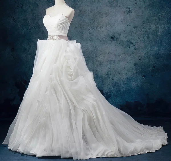 Ball Gown Sweetheart Organza Court Train Wedding Dresses With Cascading Ruffles #UKM00023082
