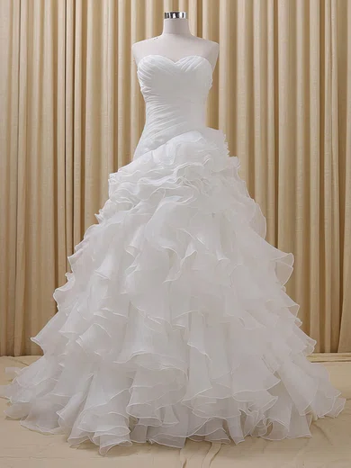 Ball Gown/Princess Sweetheart Organza Court Train Wedding Dresses With Cascading Ruffles #UKM00023085
