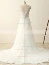 Tulle Chiffon V-neck A-line Sweep Train with Sequins Wedding Dresses #UKM00023086