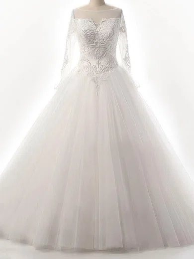 Ball Gown/Princess Illusion Tulle Floor-length Wedding Dresses With Beading #UKM00023087