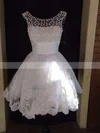 A-line Scoop Neck Tulle Short/Mini Appliques Lace Prom Dresses #UKM020104126