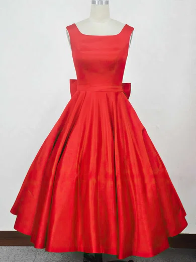 Ball Gown Square Neck Satin Modest Prom Dresses With Bow #UKM020104134