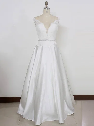 Ball Gown/Princess V-neck Satin Floor-length Wedding Dresses With Beading #UKM00023002