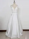 Ball Gown V-neck Satin Floor-length Wedding Dresses With Beading #UKM00023002