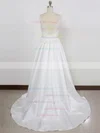 Lace Satin V-neck Princess Sweep Train with Beading Wedding Dresses #UKM00023002