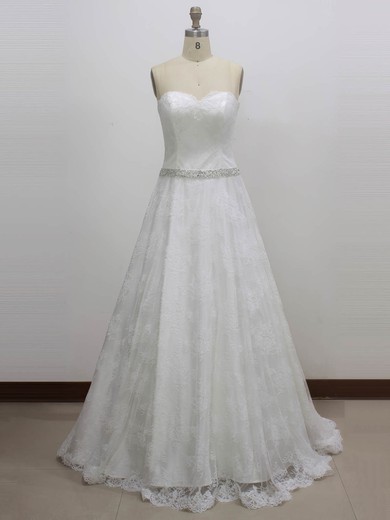Lace Sweetheart Princess Sweep Train with Sashes / Ribbons Wedding Dresses #UKM00023003