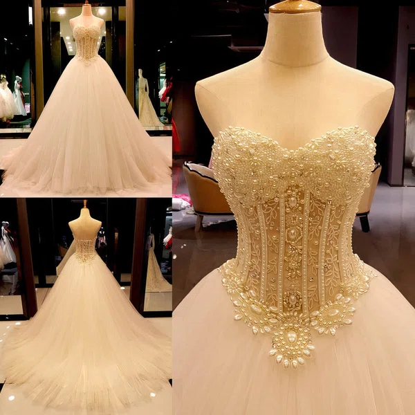 Tulle Sweetheart Ball Gown Court Train with Crystal Detailing Wedding Dresses #UKM00023004