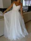 A-line V-neck Chiffon Sweep Train Wedding Dresses With Ruffles #UKM00023006