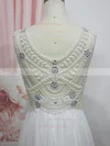 A-line V-neck Chiffon Sweep Train Crystal Detailing Prom Dresses #UKM020104330