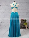 A-line V-neck Lace Chiffon Floor-length Beading Prom Dresses #UKM020104544