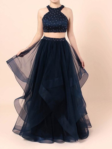 Ball Gown Scoop Neck Tulle Floor-length Crystal Detailing Prom Dresses #UKM020104546