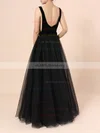 Ball Gown Scoop Neck Tulle Velvet Floor-length Sashes / Ribbons Prom Dresses #UKM020104548