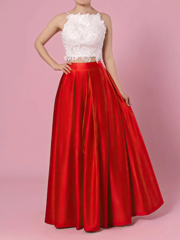 Ball Gown Square Neckline Satin Floor-length Beading Prom Dresses #UKM020104552