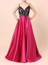 Princess V-neck Satin Floor-length Beading Prom Dresses #UKM020104554