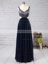 A-line V-neck Chiffon Floor-length Beading Prom Dresses #UKM020104559