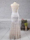 Trumpet/Mermaid V-neck Tulle Floor-length Appliques Lace Prom Dresses #UKM020104560
