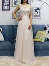 A-line V-neck Chiffon Floor-length Beading Prom Dresses #UKM020104563