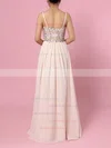 A-line V-neck Chiffon Floor-length Beading Prom Dresses #UKM020104564