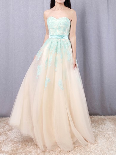 Princess Sweetheart Tulle Floor-length Beading Prom Dresses #UKM020104566