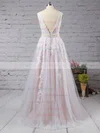 Princess V-neck Tulle Floor-length Appliques Lace Prom Dresses #UKM020104567