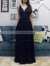 A-line V-neck Chiffon Floor-length Appliques Lace Prom Dresses #UKM020104570