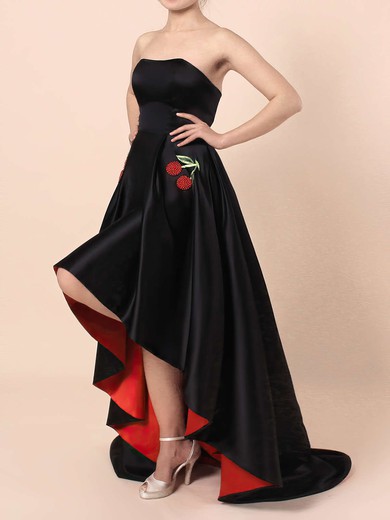 Ball Gown Strapless Satin Asymmetrical Embroidered Prom Dresses #UKM020104574
