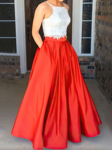 Ball Gown/Princess Floor-length Square Neckline Satin Appliques Lace Prom Dresses #UKM020104587