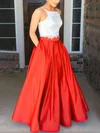 Ball Gown/Princess Floor-length Square Neckline Satin Appliques Lace Prom Dresses #UKM020104587