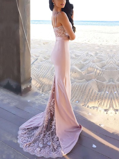 Trumpet/Mermaid Sweetheart Jersey Sweep Train Lace Prom Dresses #UKM020104584