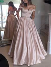 Ball Gown/Princess Floor-length Off-the-shoulder Satin Beading Prom Dresses #UKM020104578