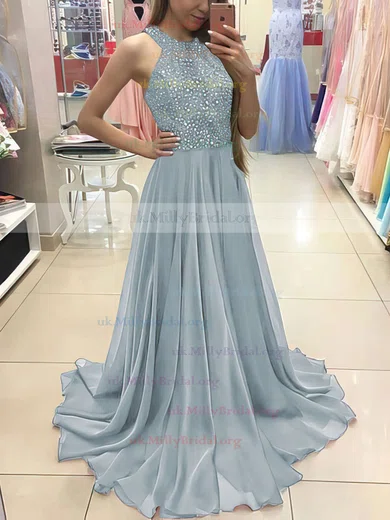 Light blue shop chiffon prom dress