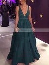 Ball Gown V-neck Silk-like Satin Floor-length Bow Prom Dresses #UKM020104603