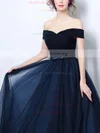 Princess Off-the-shoulder Tulle Floor-length Sashes / Ribbons Prom Dresses #UKM020104834