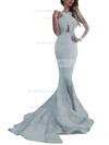 Trumpet/Mermaid V Neck Stretch Crepe Sweep Train Prom Dresses #UKM020104835