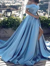 Ball Gown/Princess Sweep Train Off-the-shoulder Satin Split Front Prom Dresses #UKM020104840