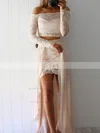 Sheath/Column Off-the-shoulder Lace Chiffon Floor-length Split Front Prom Dresses #UKM020104850