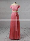 A-line Off-the-shoulder Chiffon Floor-length Sashes / Ribbons Prom Dresses #UKM020104851