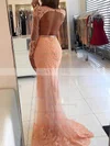 Trumpet/Mermaid Scoop Neck Tulle Sweep Train Appliques Lace Prom Dresses #UKM020104852