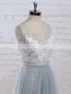 Princess V-neck Tulle Floor-length Appliques Lace Prom Dresses #UKM020104853