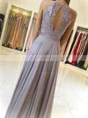 A-line Scoop Neck Chiffon Floor-length Lace Prom Dresses #UKM020104856